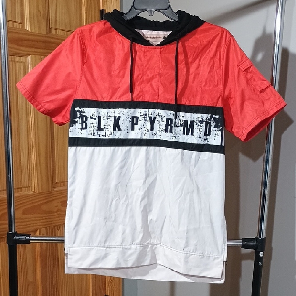 Black Pyramid Redish/Orangeish and White  Hoodie Tee
